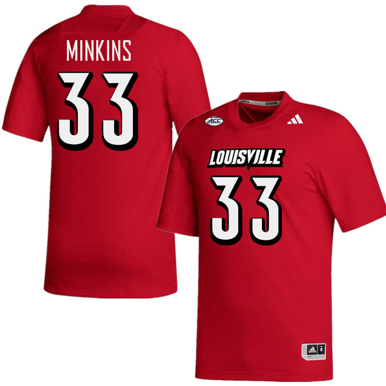 Men #33 Jaden Minkins Louisville Cardinals College Football Jerseys Stitched-Red